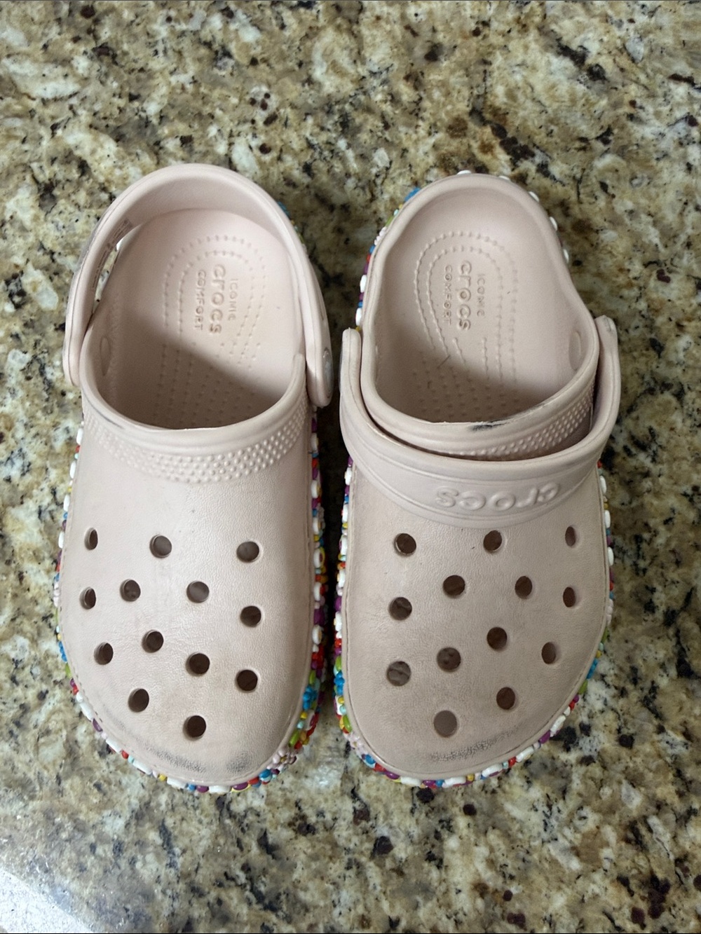 CROCS Kids Light Pink Clogs with Multicolor Speckled Trim